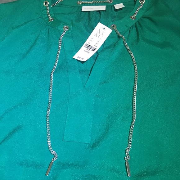 New York & Company Green Sheer Long Sleeved Blouse - Picture 4 of 8